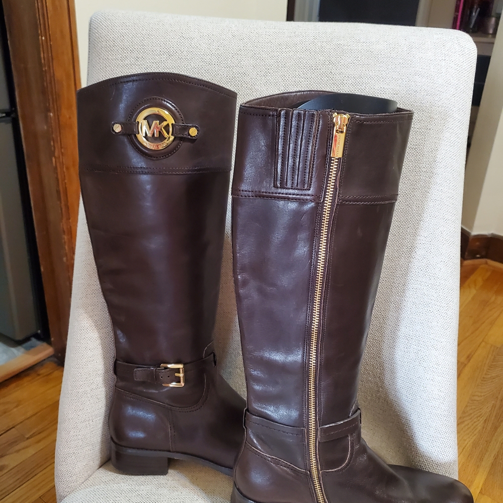 Michael Kors Dark Brown Leather Knee-High Riding Boots - Picture 2 of 5